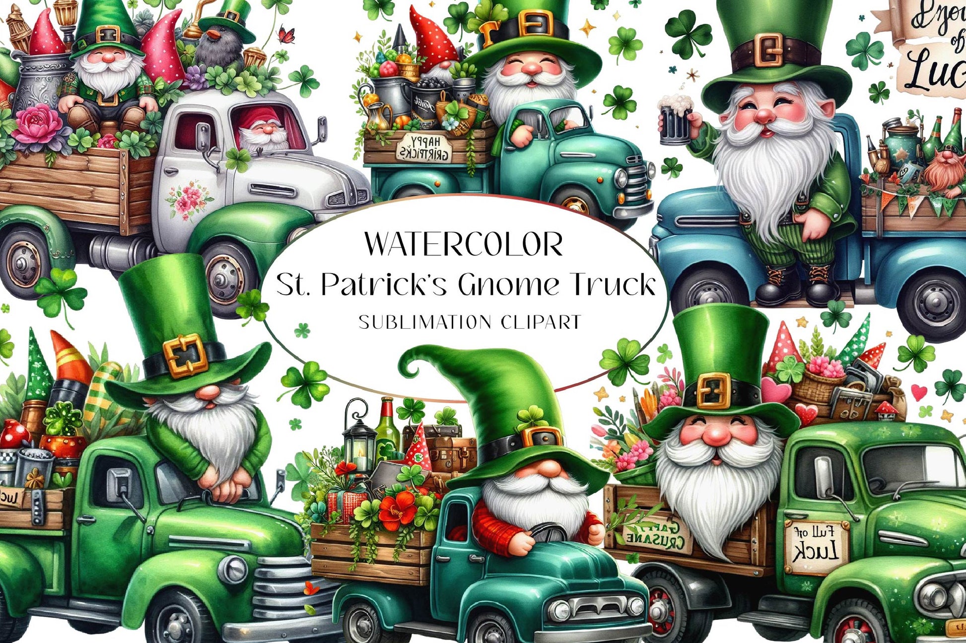 St Patrick's Gnome Truck Clipart Bundle 2 - CraftNest - Digital Crafting and Art