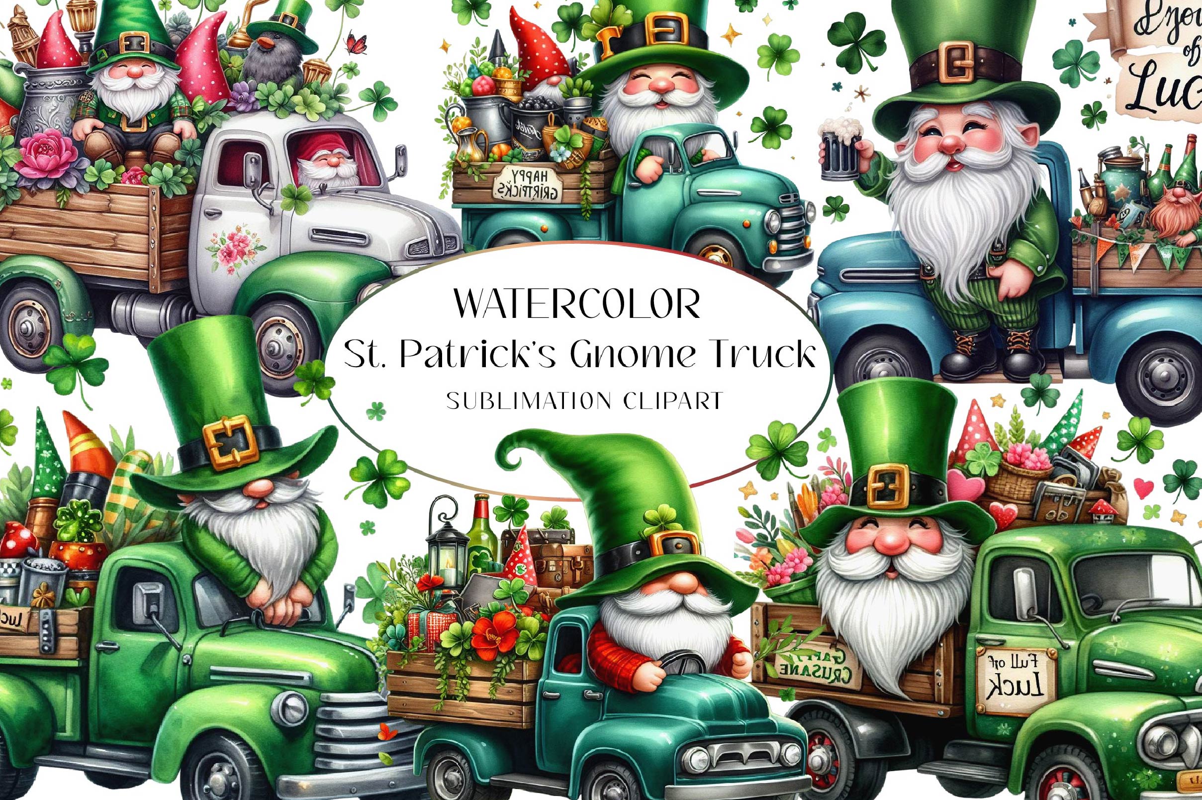 St Patrick's Gnome Truck Clipart Bundle 2 - CraftNest - Digital Crafting and Art