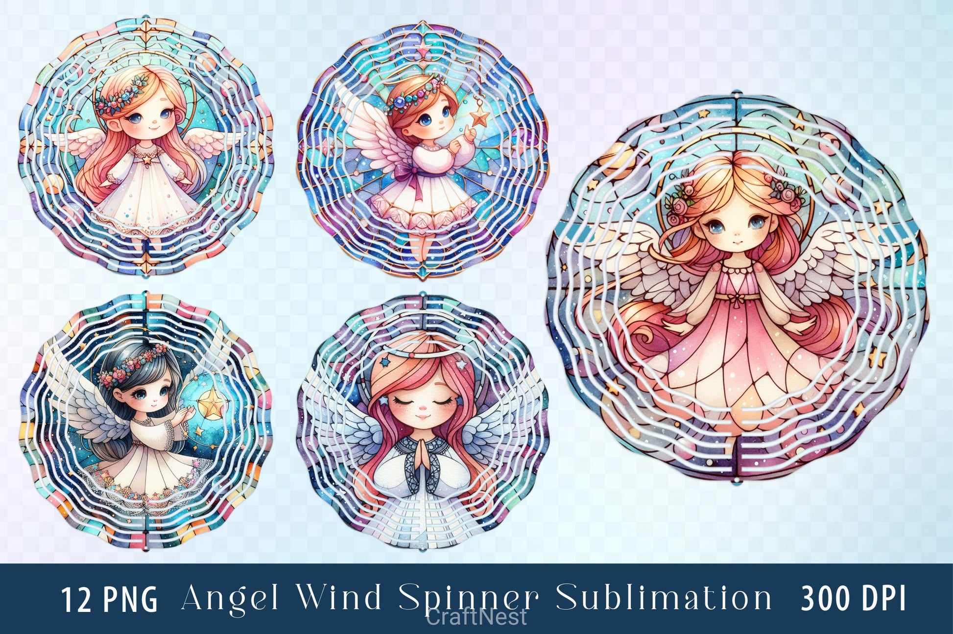 Stained Glass Angel Wind Spinner Clipart Bundle - CraftNest - Digital Crafting and Art