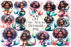 Cute African Mermaid Clipart Bundle - CraftNest - Digital Crafting and Art