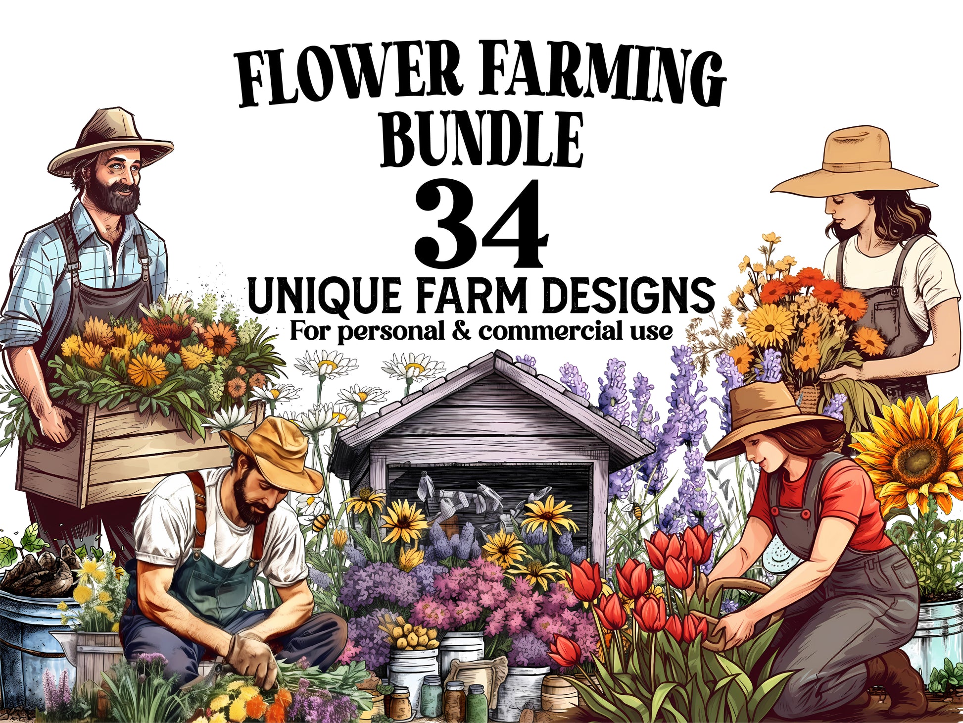 Flower Farming Clipart - CraftNest