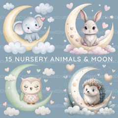 Nursery Animals Crescent Moon Clipart Bundle - CraftNest - Digital Crafting and Art
