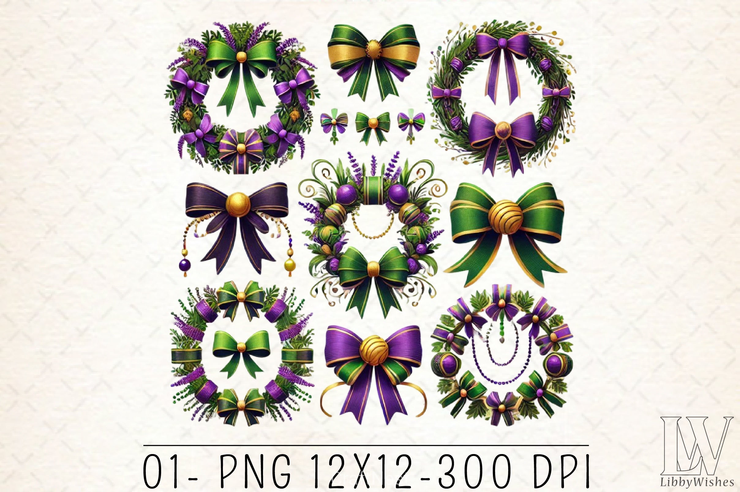 Wreath Bow Mardi Gras Clipart Bundle - CraftNest - Digital Crafting and Art
