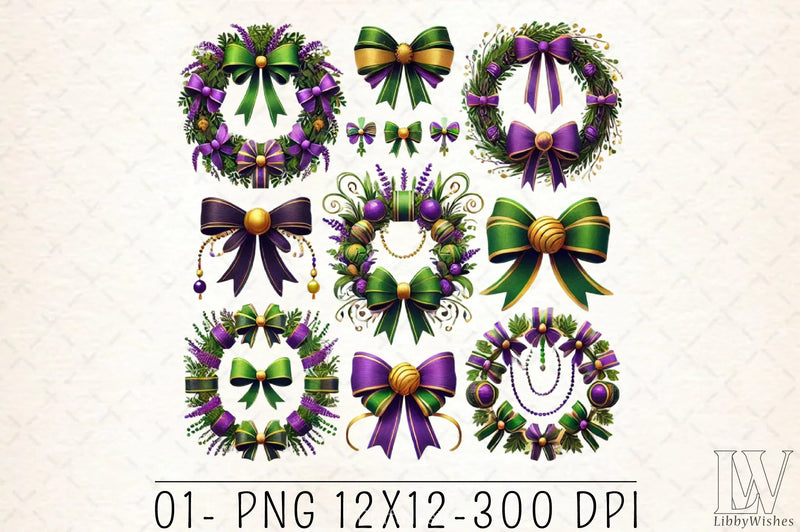 Wreath Bow Mardi Gras Clipart Bundle - CraftNest - Digital Crafting and Art