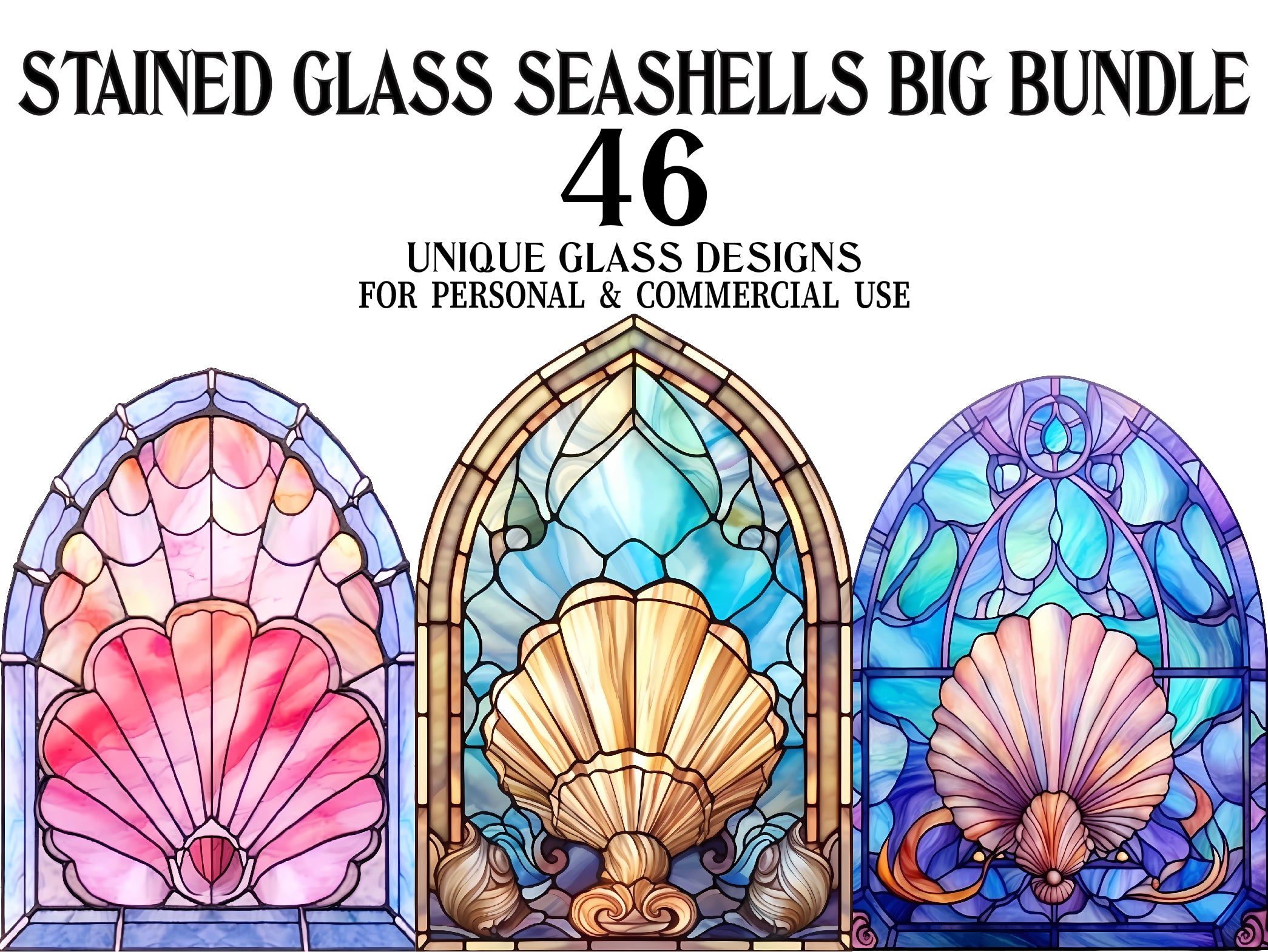 Stained Glass Seashells Clipart - CraftNest