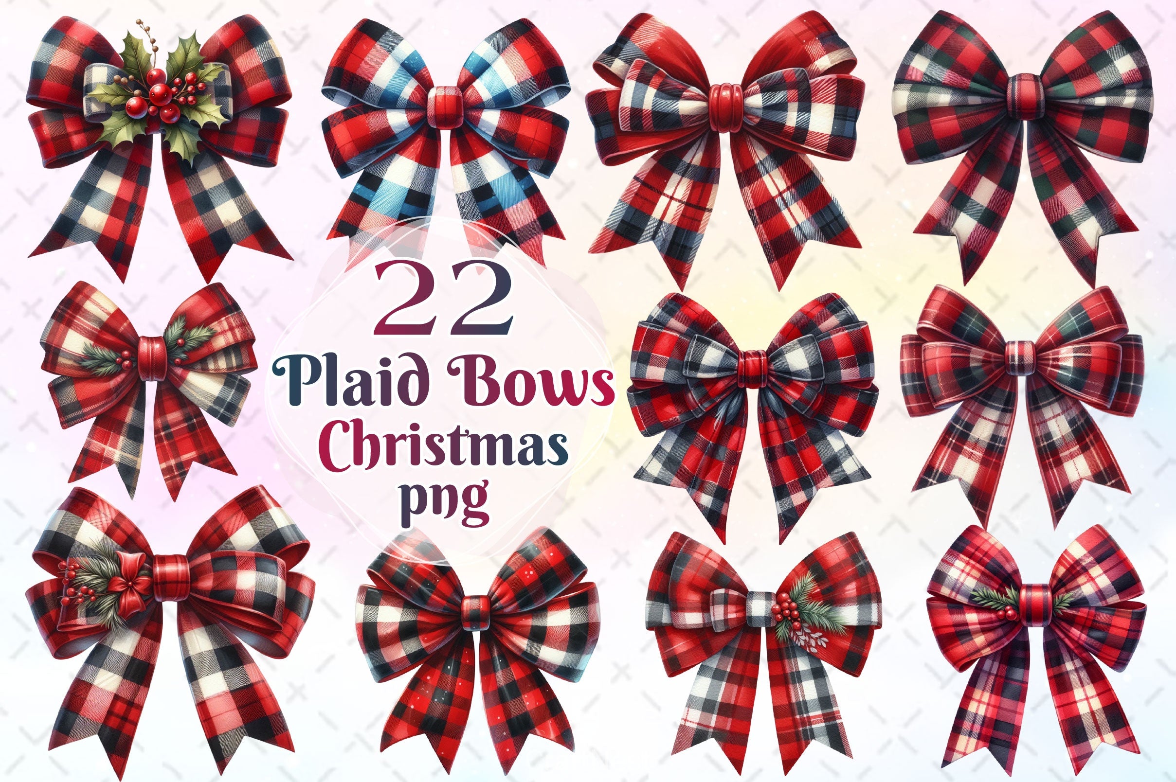 Christmas Plaid Bows Clipart Bundle - CraftNest - Digital Crafting and Art