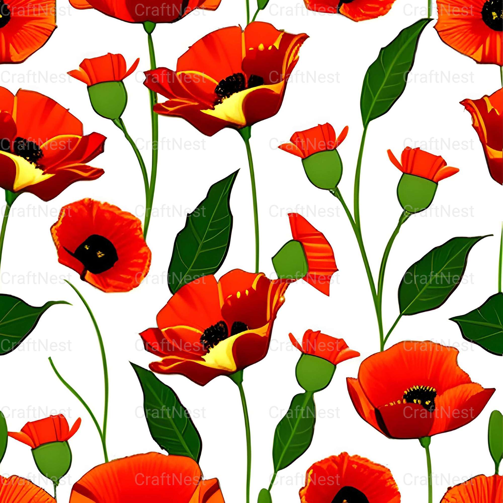 Poppy Seamless Digital Paper - CraftNest - Digital Crafting and Art