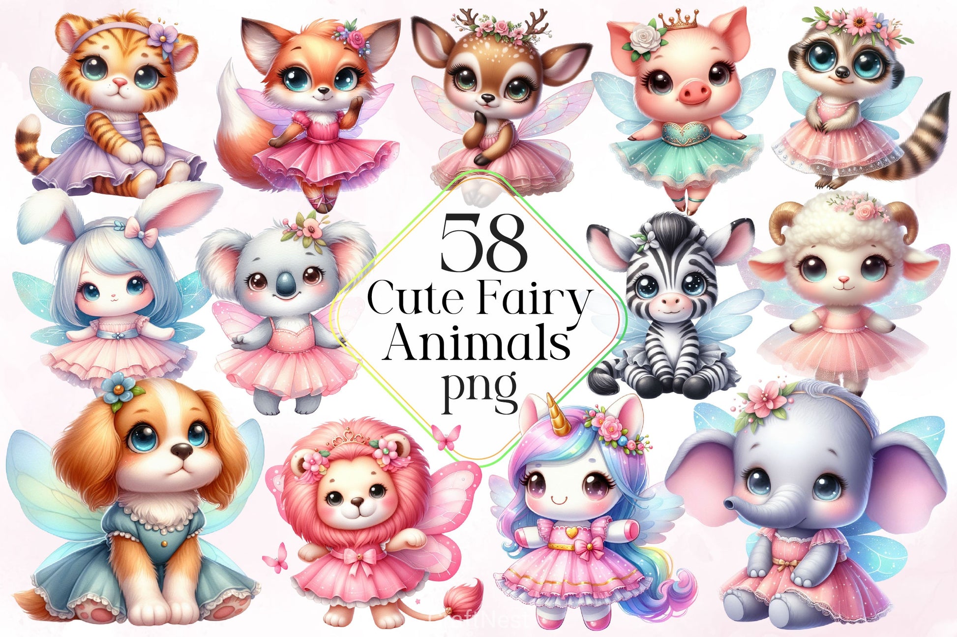 Cute Fairy Animals Clipart Bundle - CraftNest - Digital Crafting and Art