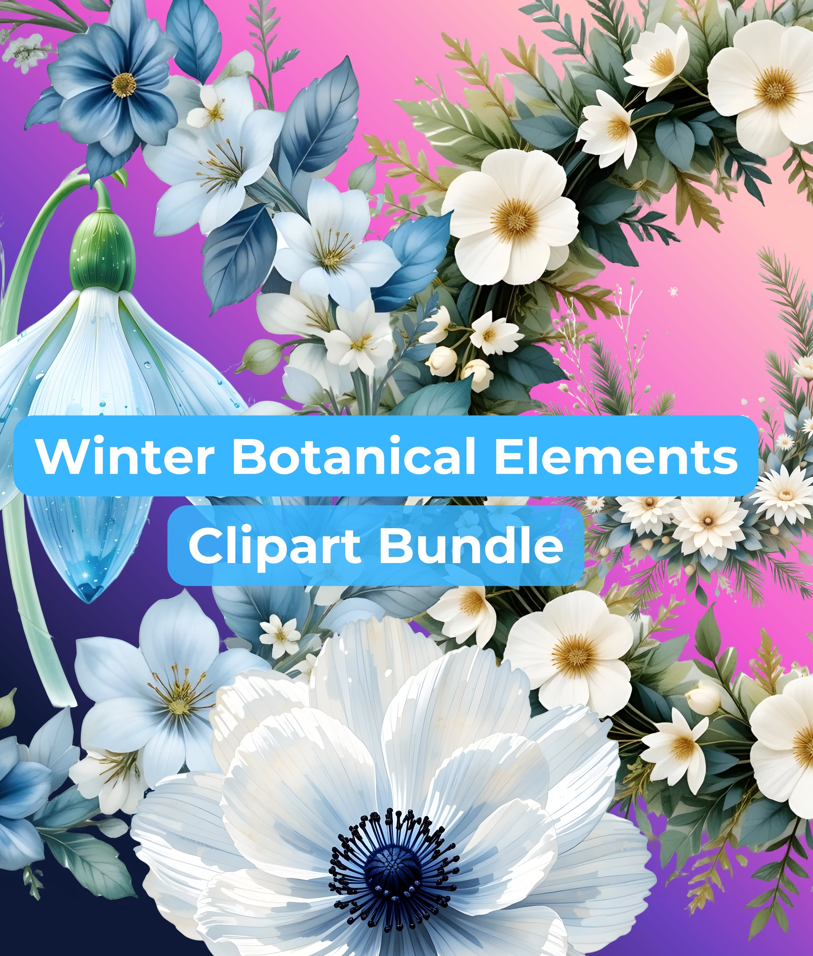 Winter Botanical Elements Clipart Bundle
