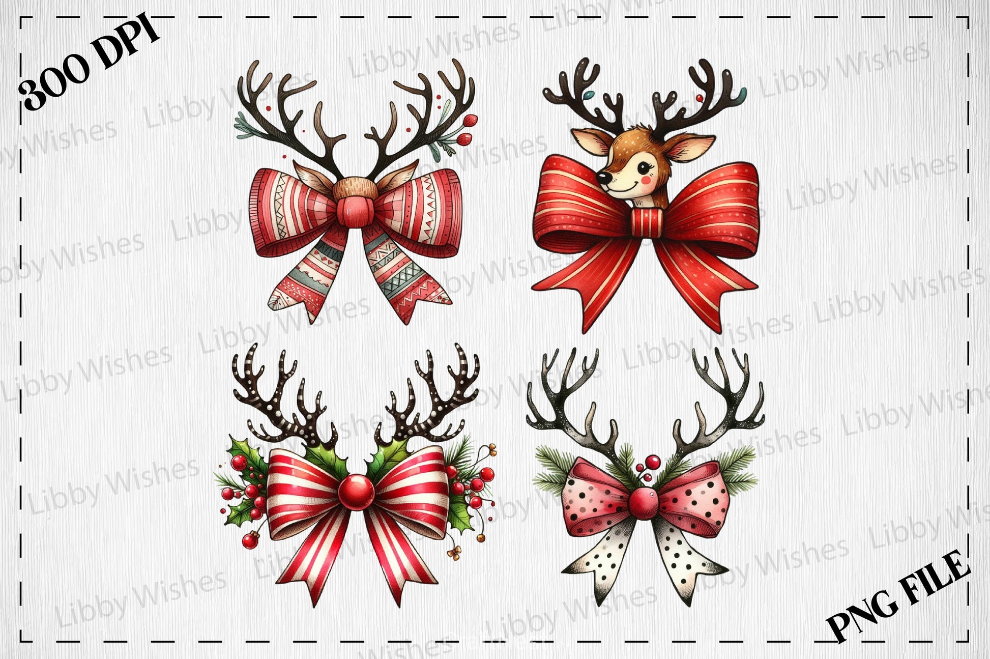 Christmas Reindeer Bow Clipart Bundle 3 - CraftNest - Digital Crafting and Art