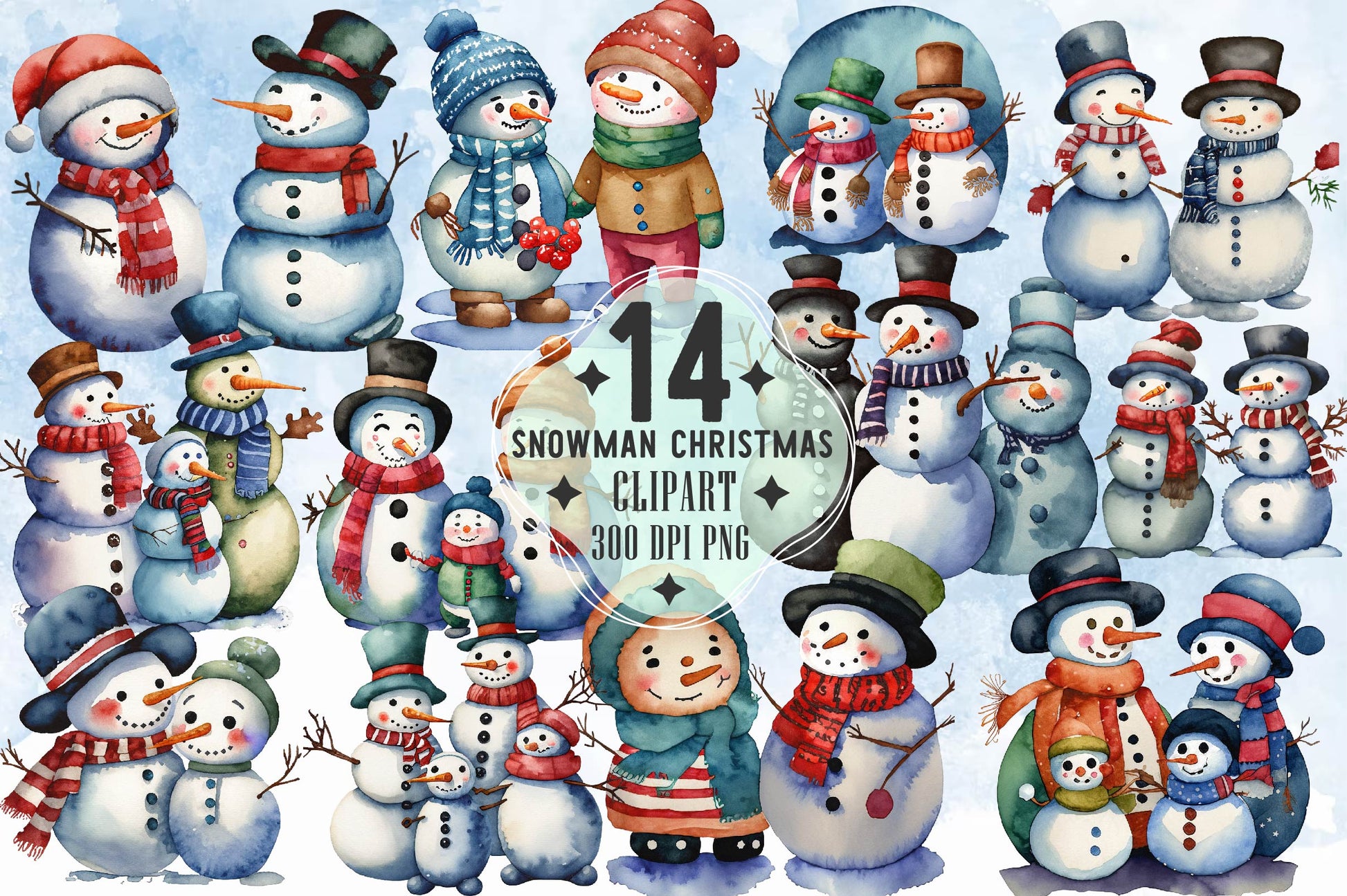 Snowman Family Christmas Clipart Bundle 1 - CraftNest - Digital Crafting and Art