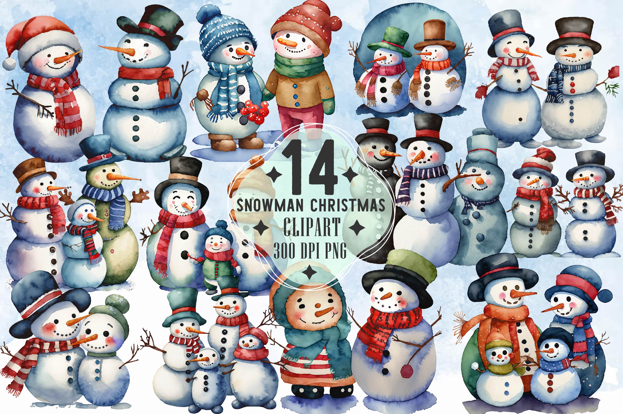 Snowman Family Christmas Clipart Bundle 1 - CraftNest - Digital Crafting and Art