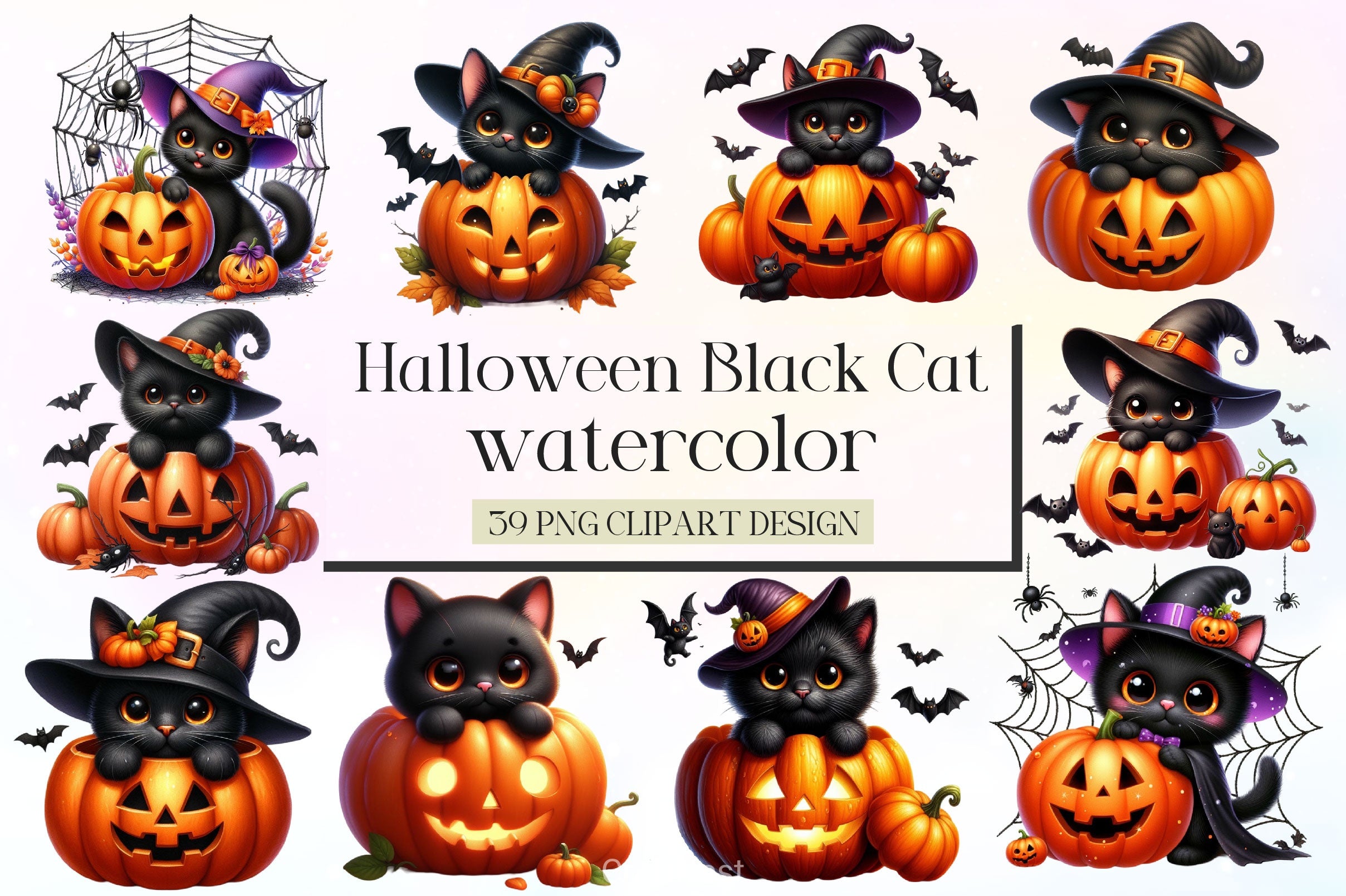 Halloween Black Cat Pumpkin Clipart Bundle 2 - CraftNest - Digital Crafting and Art