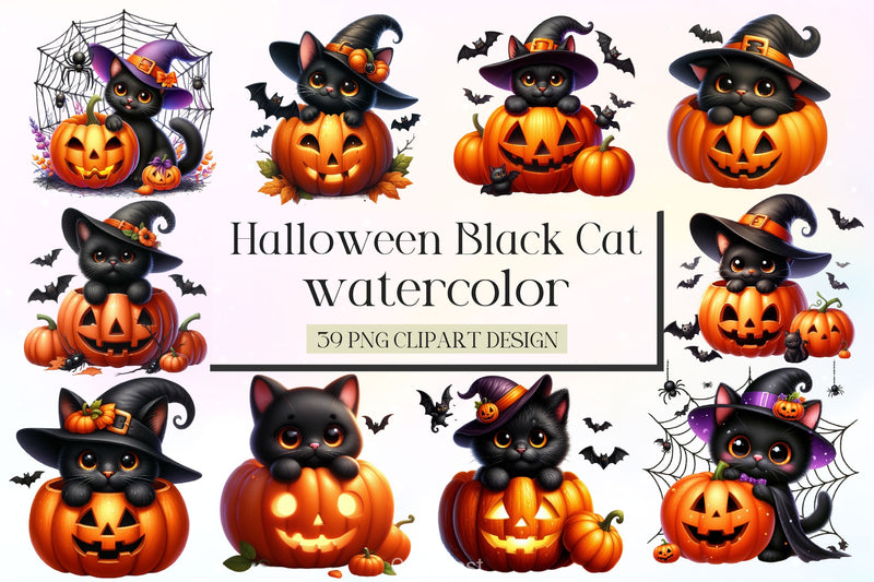Halloween Black Cat Pumpkin Clipart Bundle 2 - CraftNest - Digital Crafting and Art
