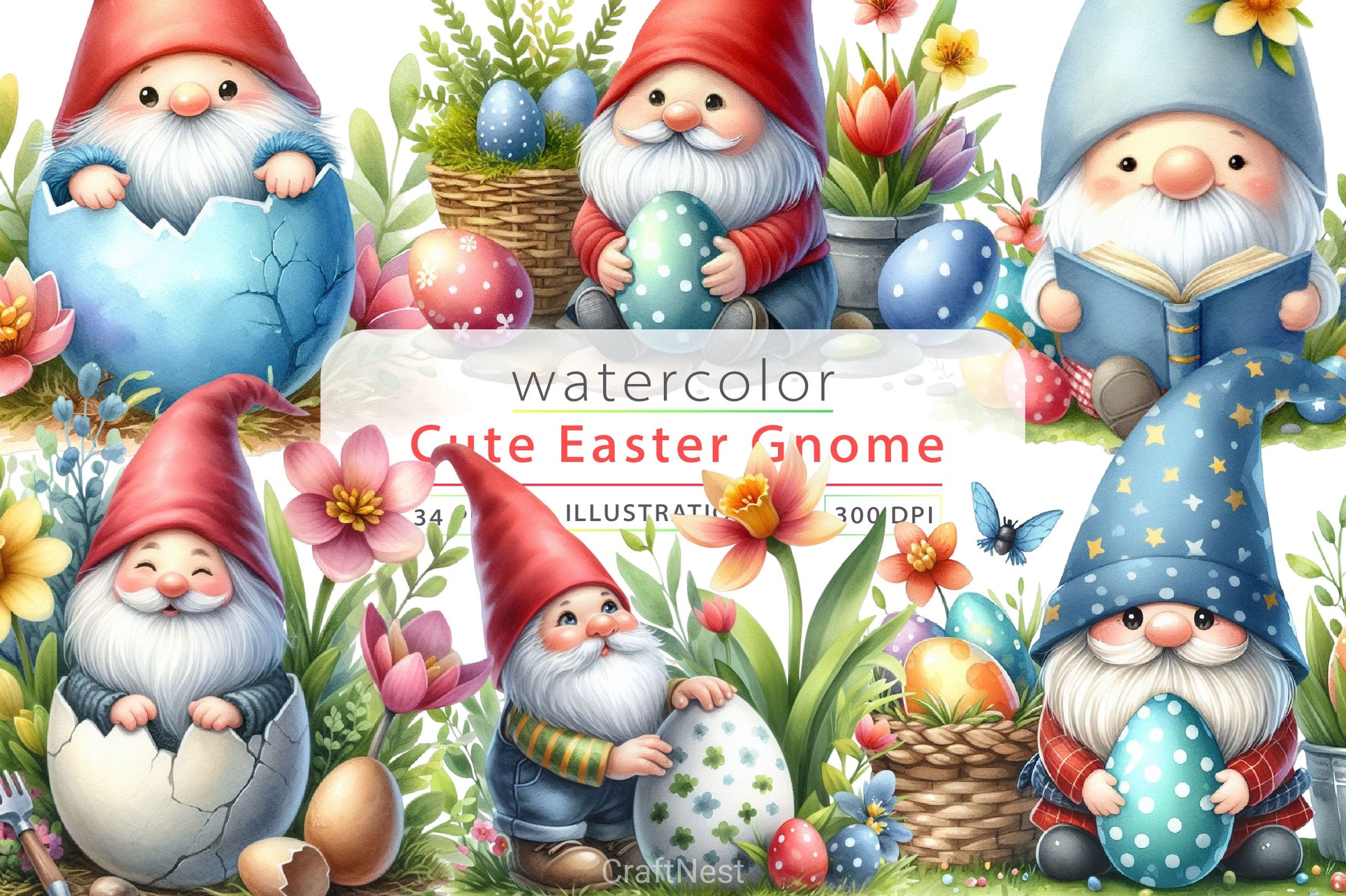 Cute Easter Gnome Clipart Bundle - CraftNest - Digital Crafting and Art