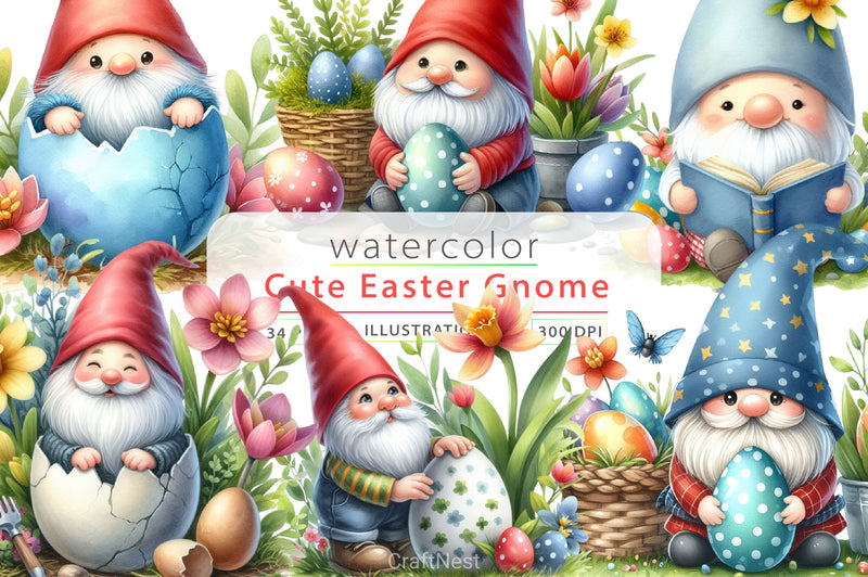 Cute Easter Gnome Clipart Bundle - CraftNest - Digital Crafting and Art
