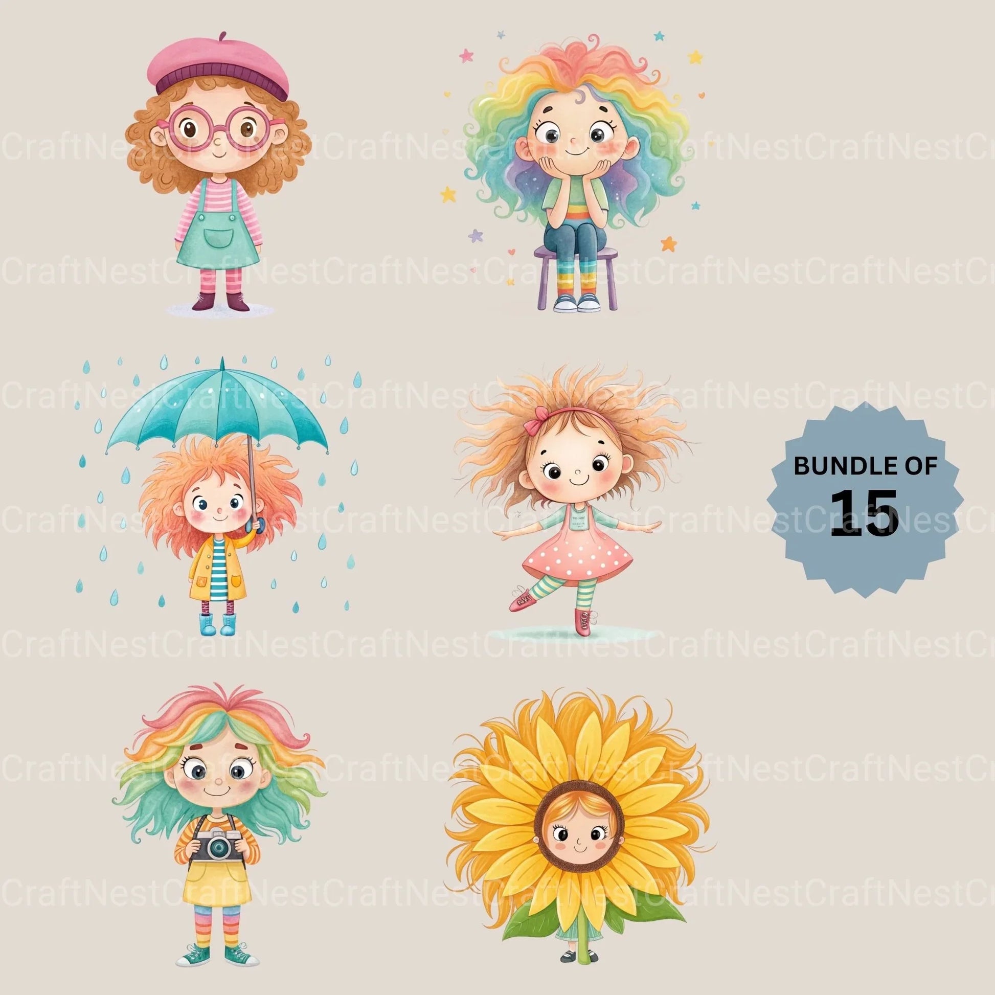Quirky Girls Clipart Bundle 2 - CraftNest - Digital Crafting and Art