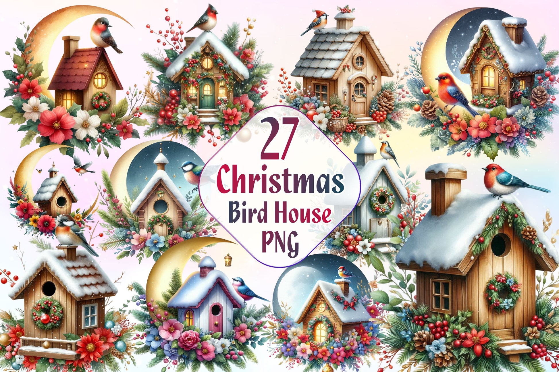 Christmas Bird House Clipart Bundle 4 - CraftNest - Digital Crafting and Art