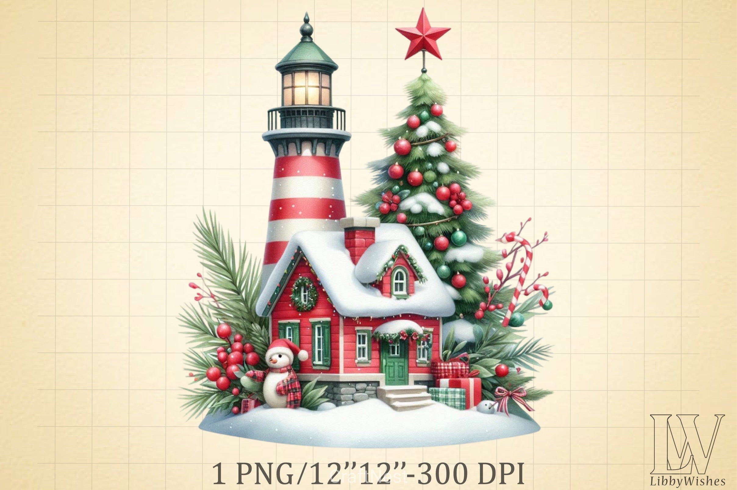 Lighthouse Christmas Clipart Bundle 1 - CraftNest - Digital Crafting and Art