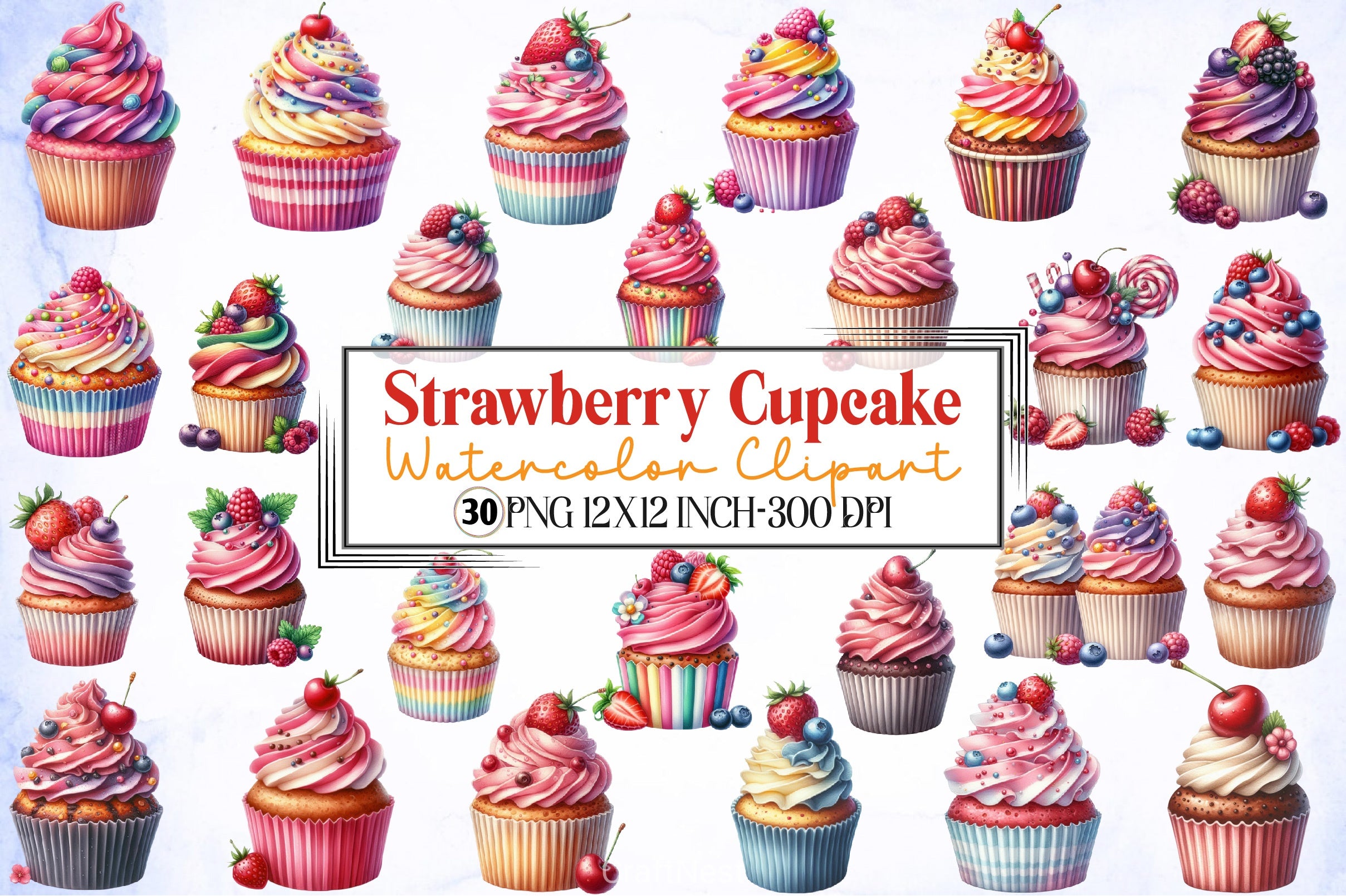 Strawberry Cupcake Clipart Bundle - CraftNest - Digital Crafting and Art