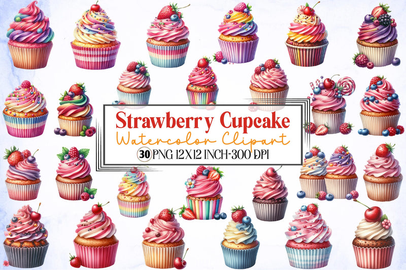 Strawberry Cupcake Clipart Bundle - CraftNest - Digital Crafting and Art