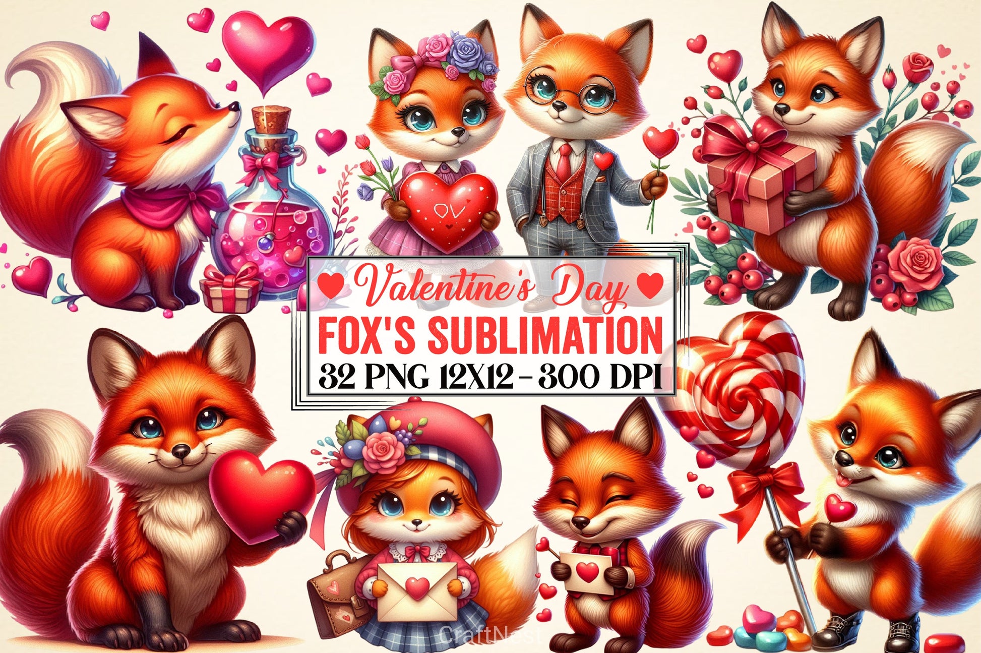Valentine's Day Fox Clipart Bundle - CraftNest - Digital Crafting and Art