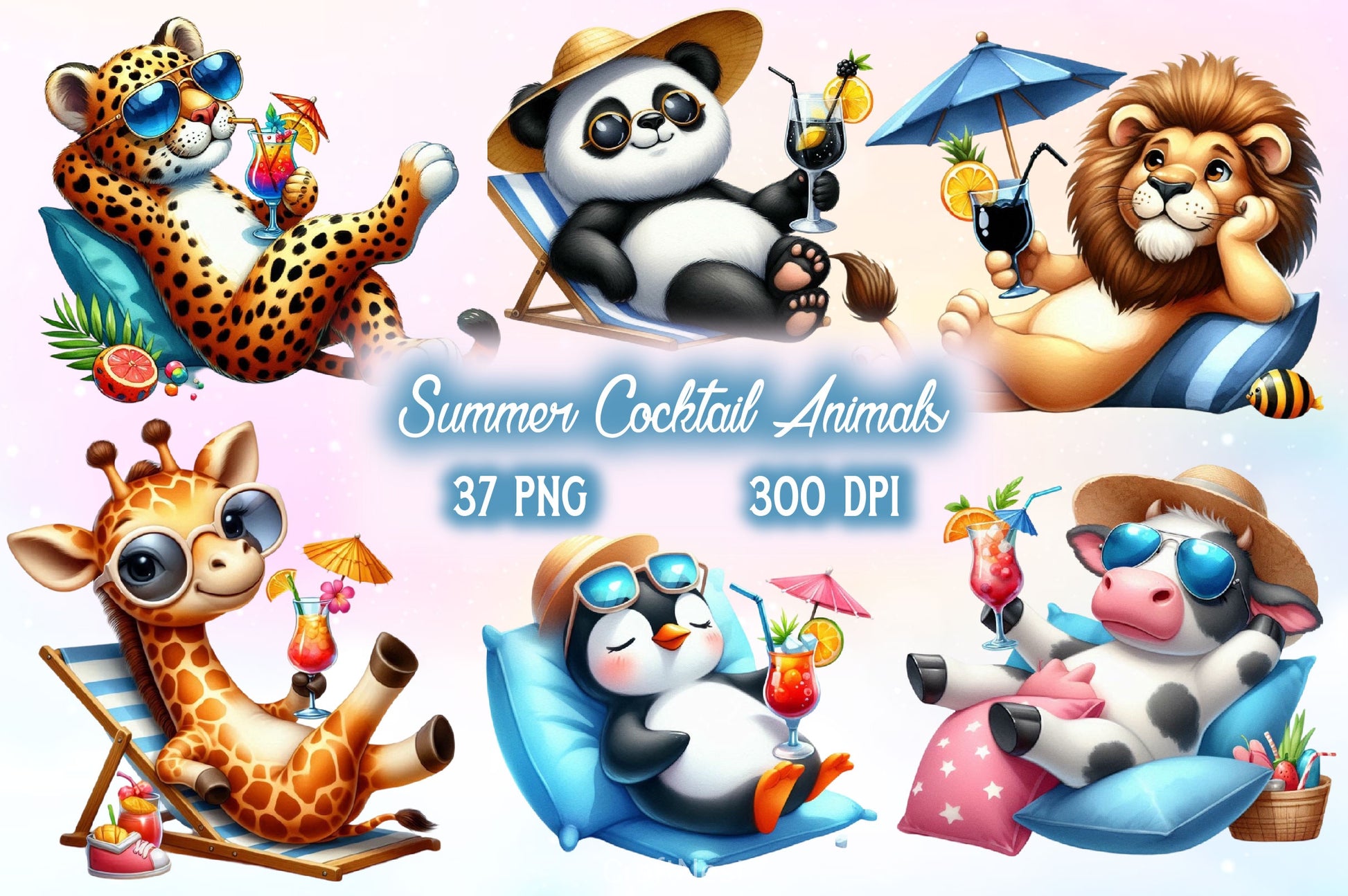 Summer Cocktail And Animals Clipart Bundle - CraftNest - Digital Crafting and Art