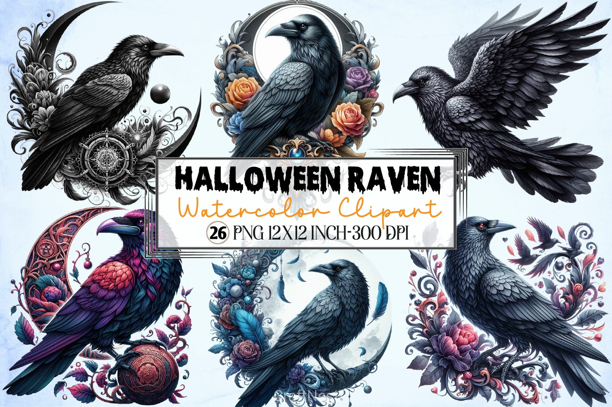 Halloween Gothic Raven Clipart Bundle - CraftNest - Digital Crafting and Art
