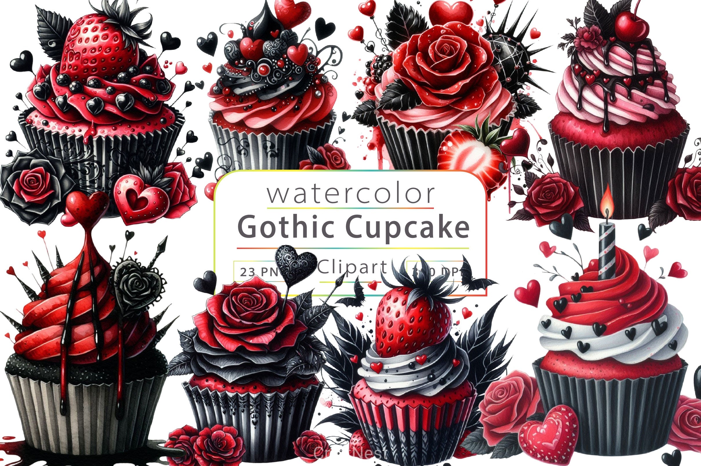 Valentine Gothic Cupcake Clipart Bundle - CraftNest - Digital Crafting and Art