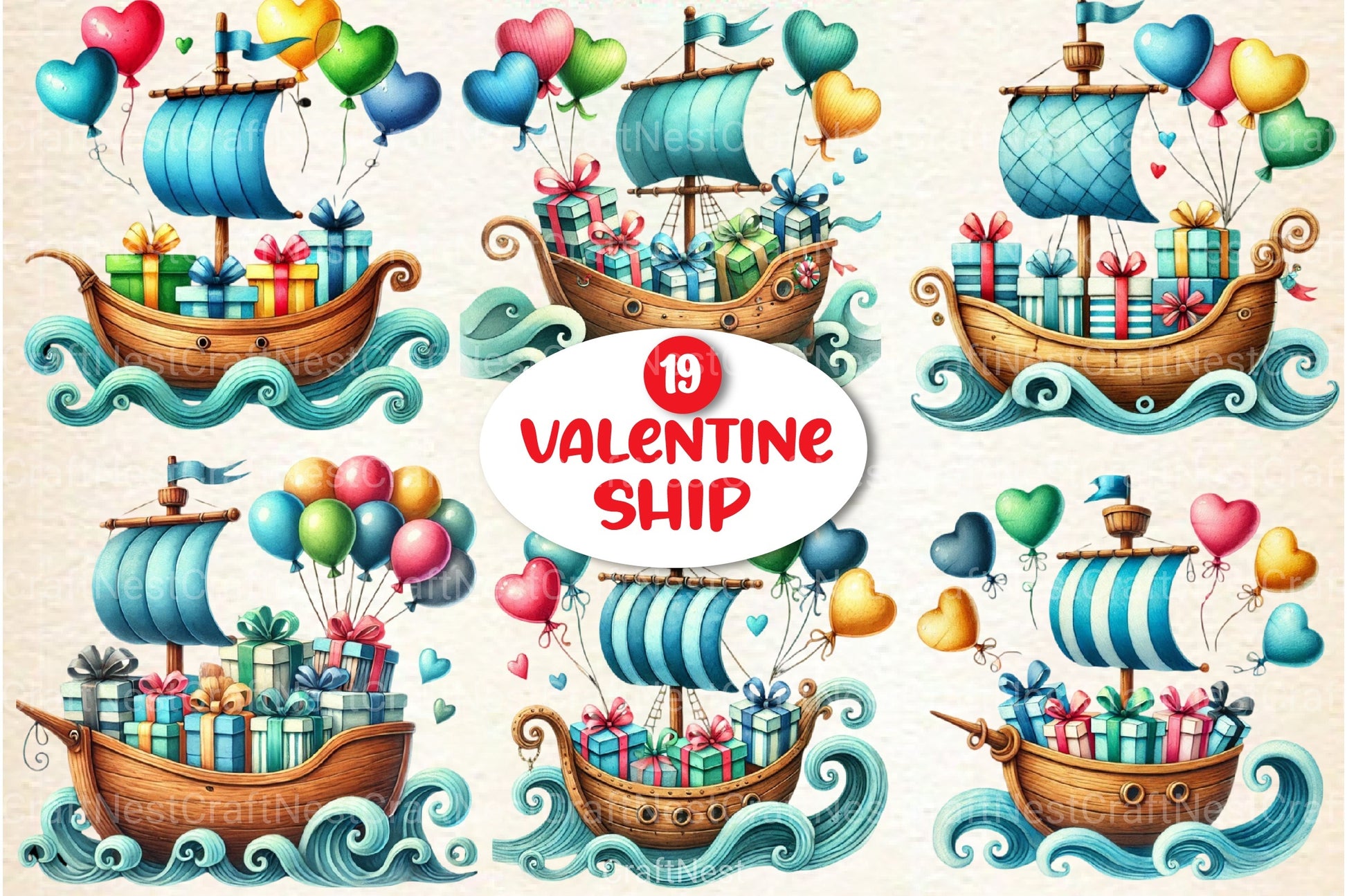 Valentine Ship Clipart Bundle - CraftNest - Digital Crafting and Art
