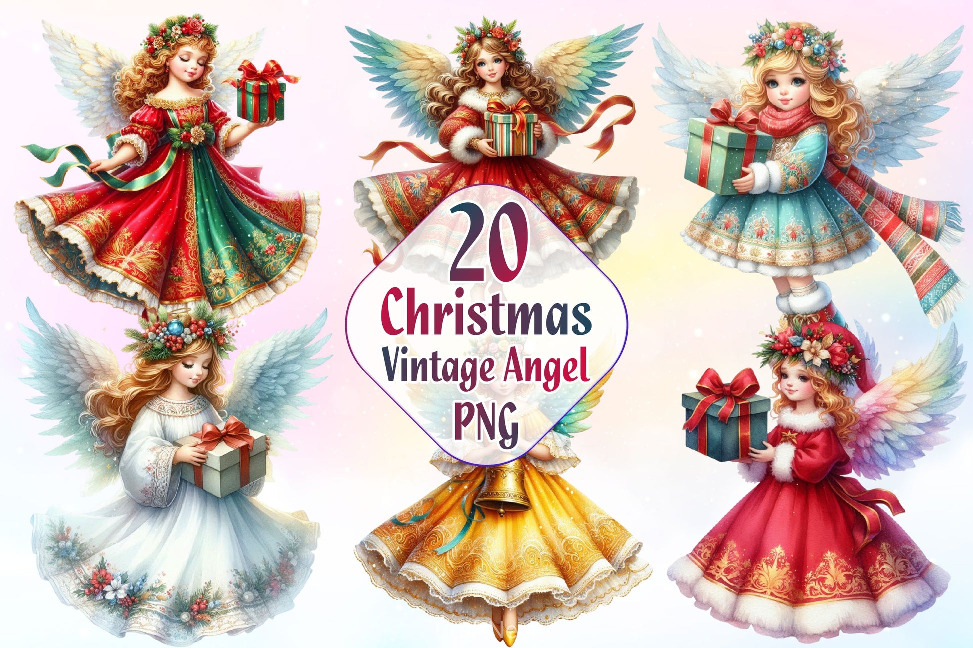 Vintage Christmas Angel Clipart Bundle - CraftNest - Digital Crafting and Art