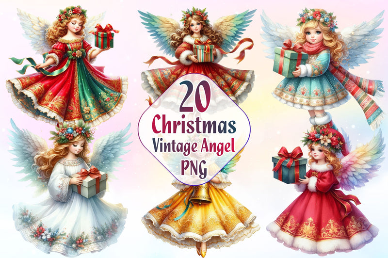 Vintage Christmas Angel Clipart Bundle - CraftNest - Digital Crafting and Art