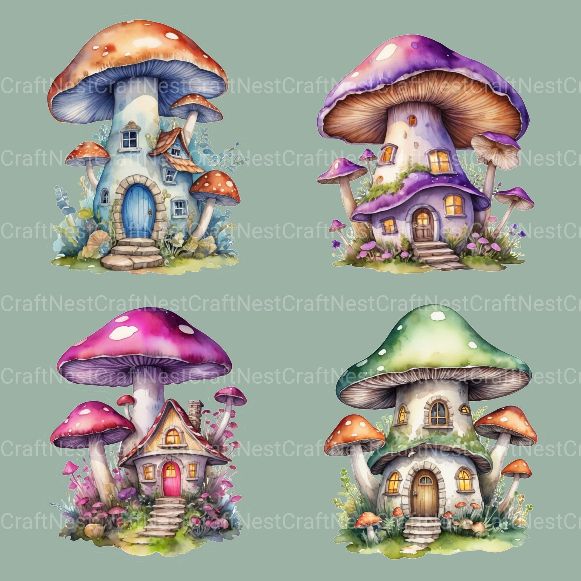 Mushroom Houses Clipart Bundle - CraftNest - Digital Crafting and Art