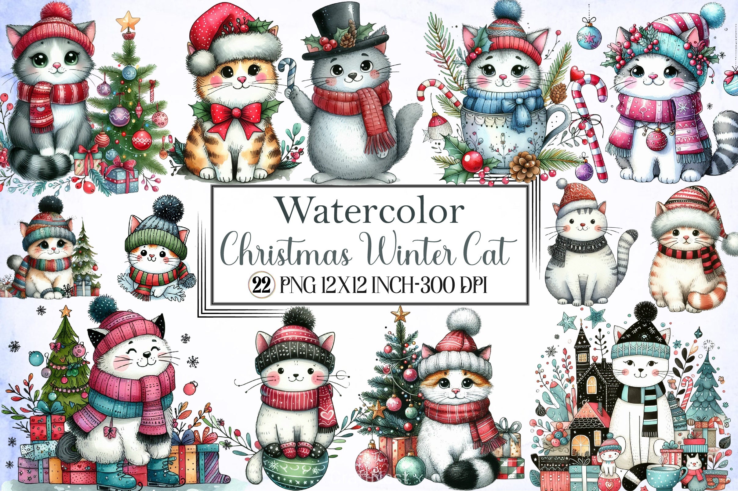 Christmas Cat Clipart Bundle 6 - CraftNest - Digital Crafting and Art