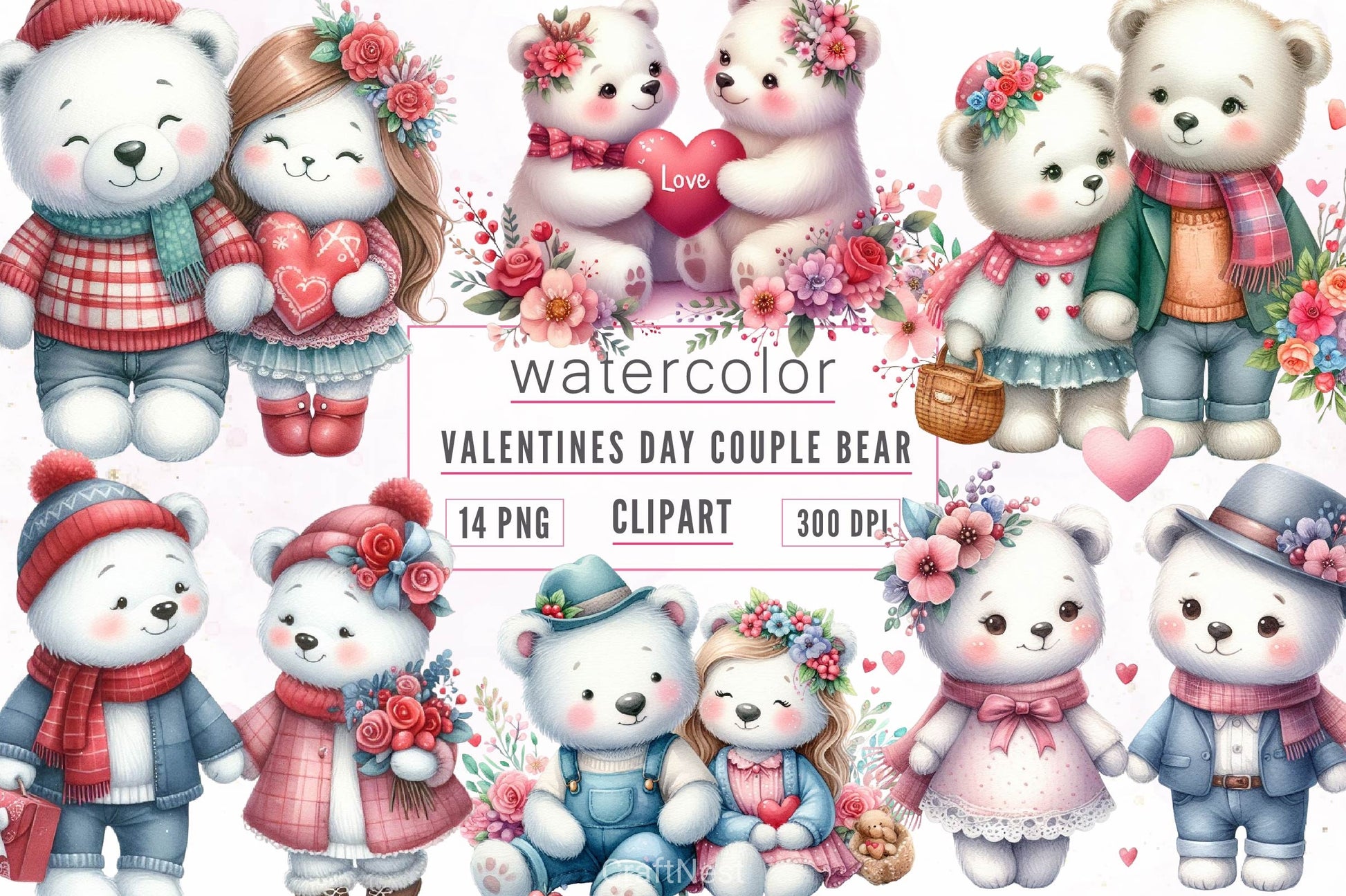 Valentines Day Couple Teddy Bear Clipart Bundle - CraftNest - Digital Crafting and Art