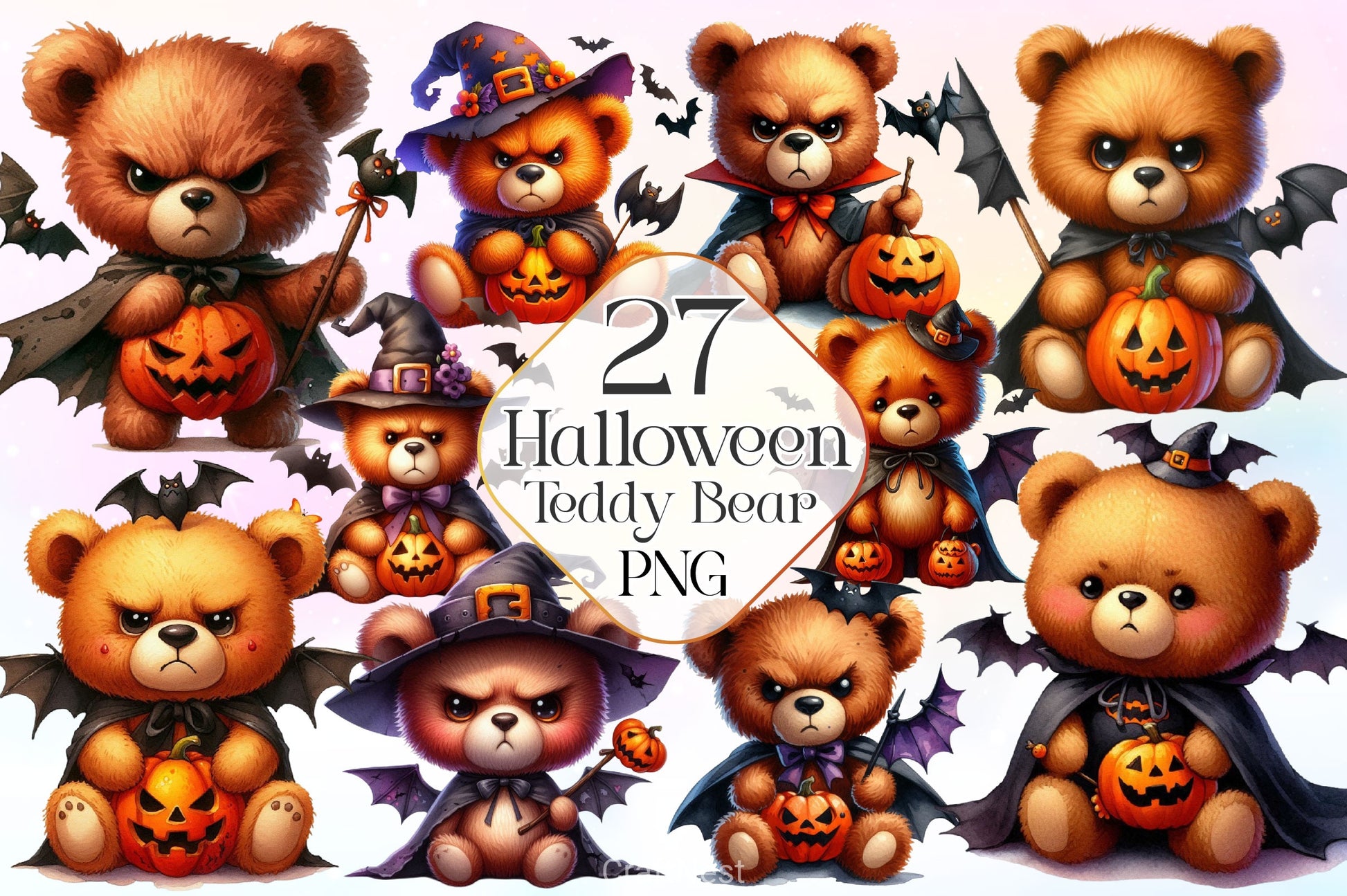 Halloween Teddy Bear Clipart Bundle 3 - CraftNest - Digital Crafting and Art