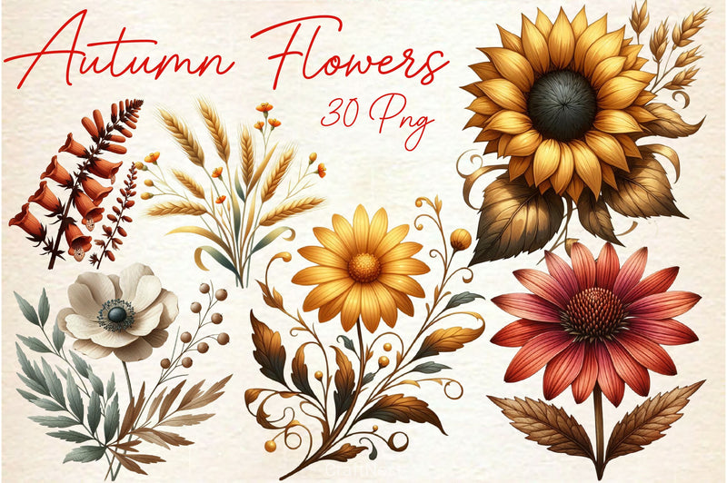 Autumn Flowers And Wildflowers Clipart Bundle - CraftNest - Digital Crafting and Art