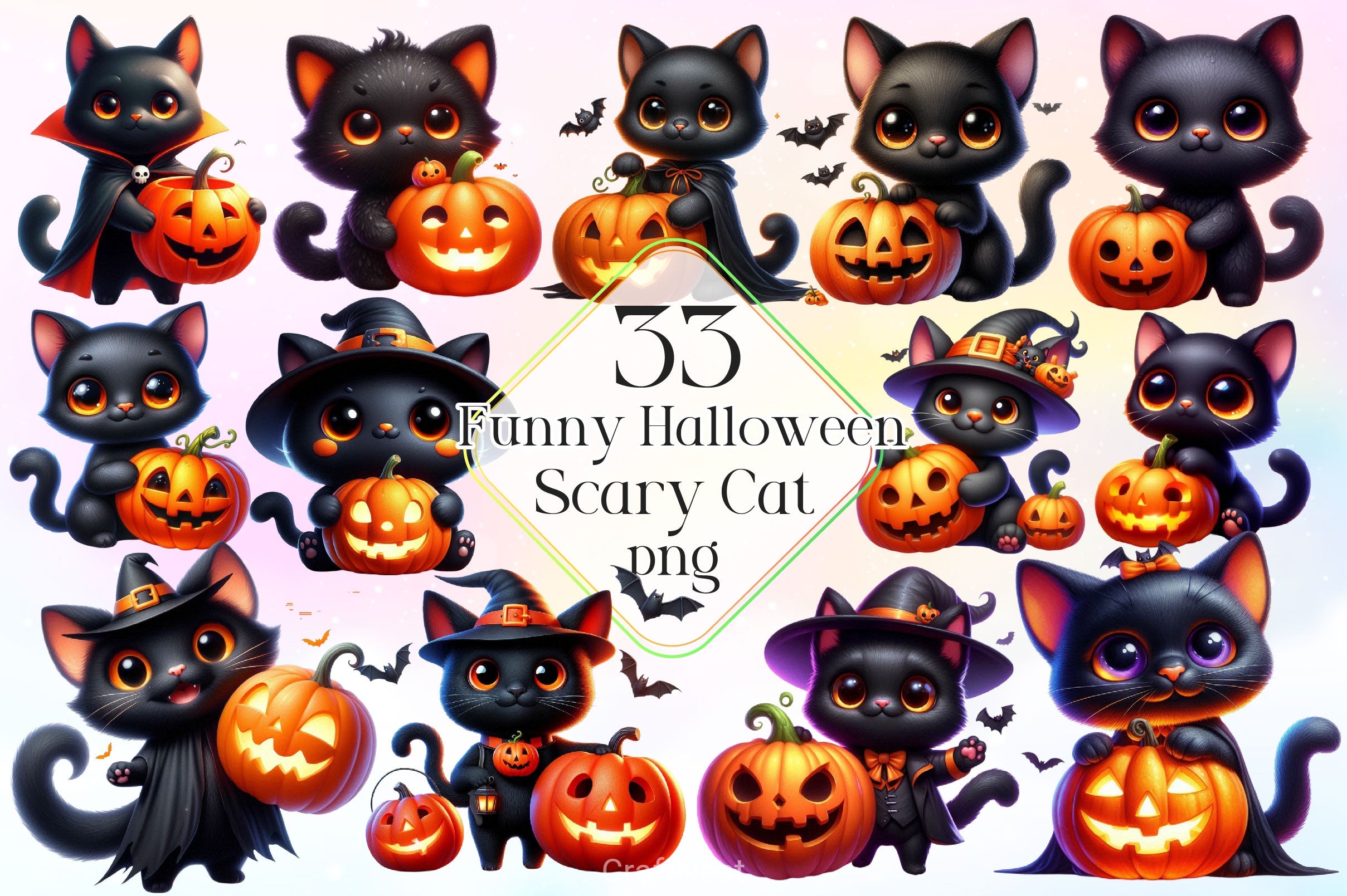 Funny Halloween Scary Cat Clipart Bundle 2 - CraftNest - Digital Crafting and Art