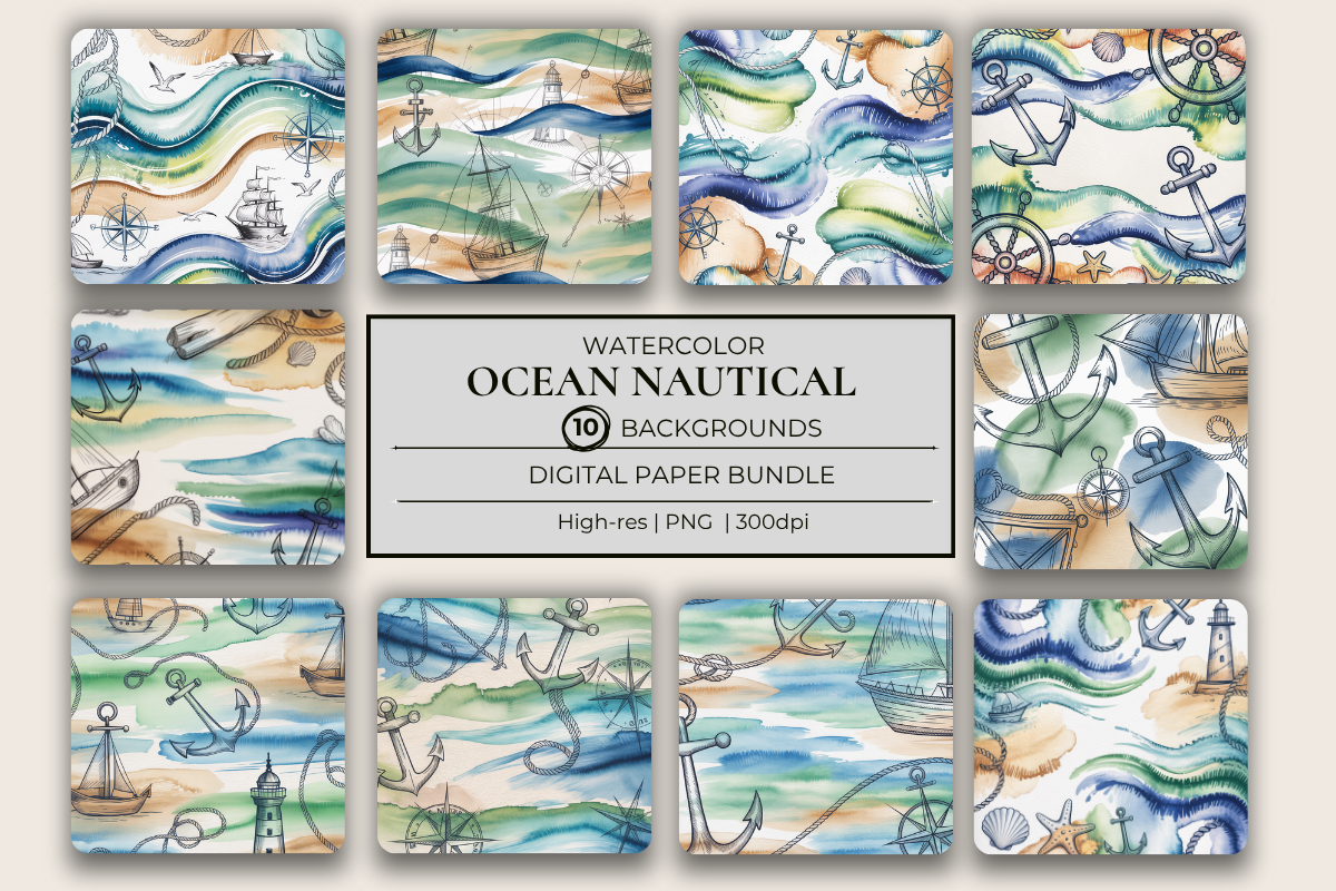 Nautical Watercolor Background Papers