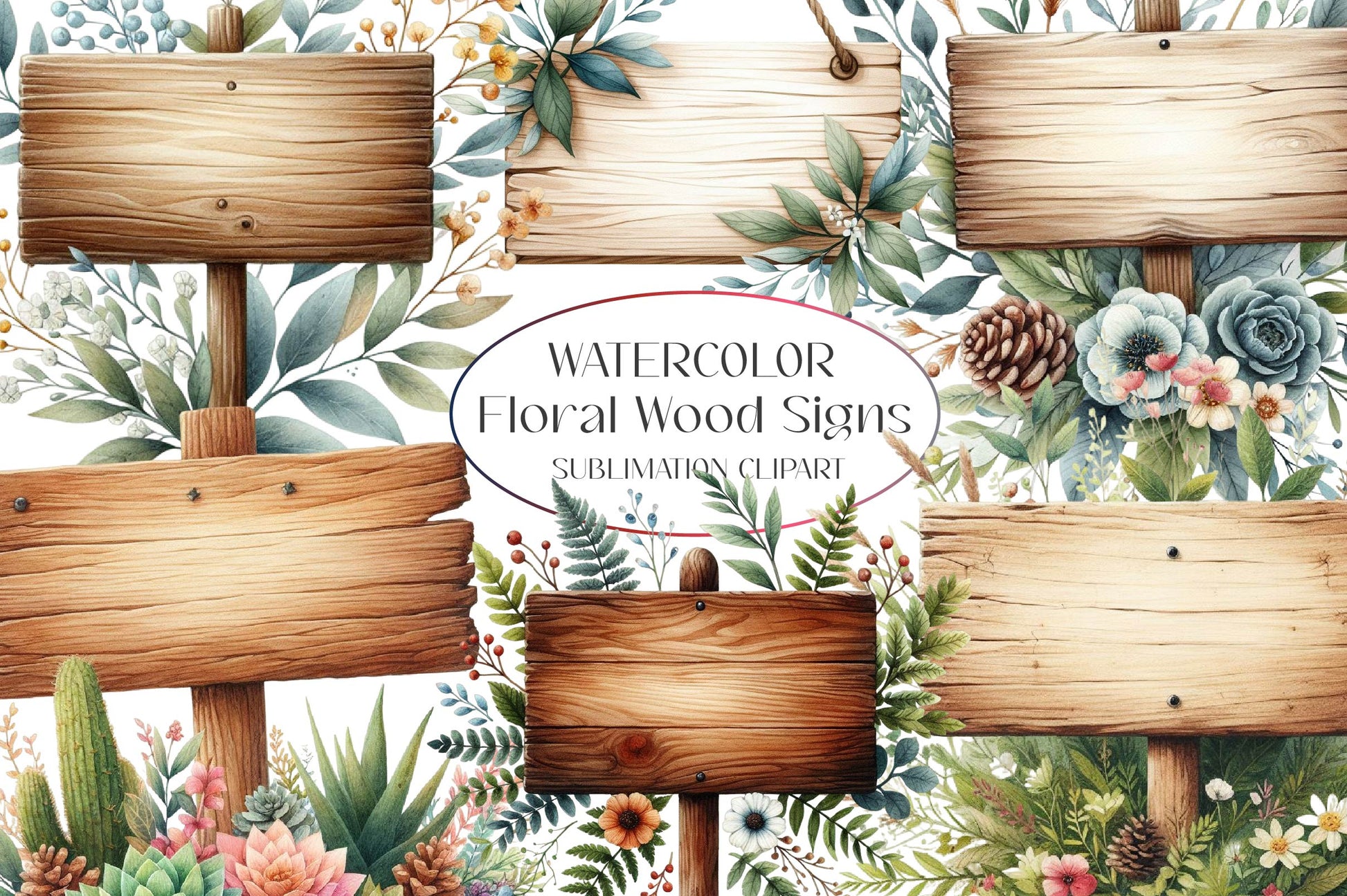 Floral Wood Signs Clipart Bundle - CraftNest - Digital Crafting and Art