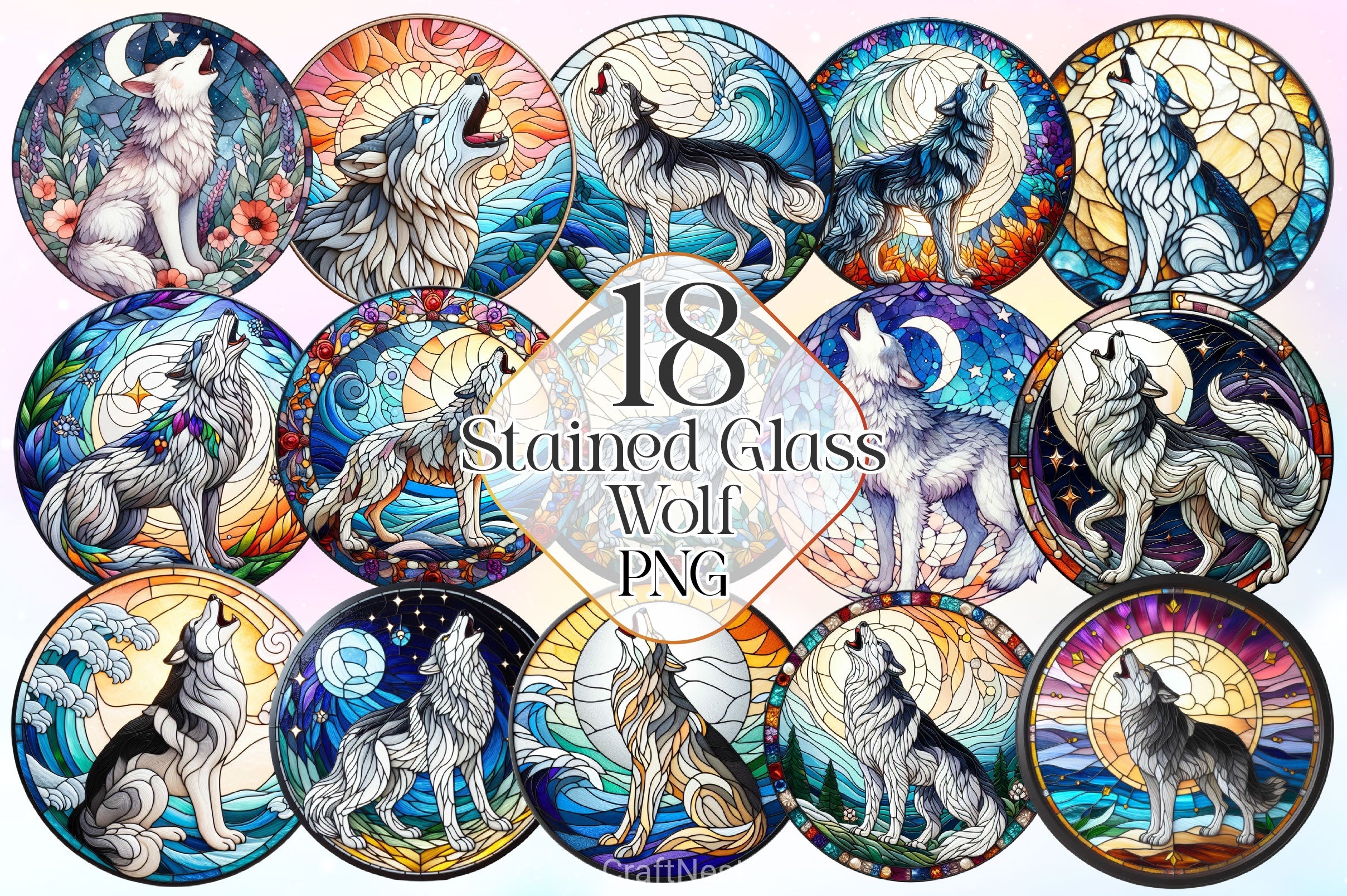 Stained Glass Howling Wolf Clipart Bundle - CraftNest - Digital Crafting and Art