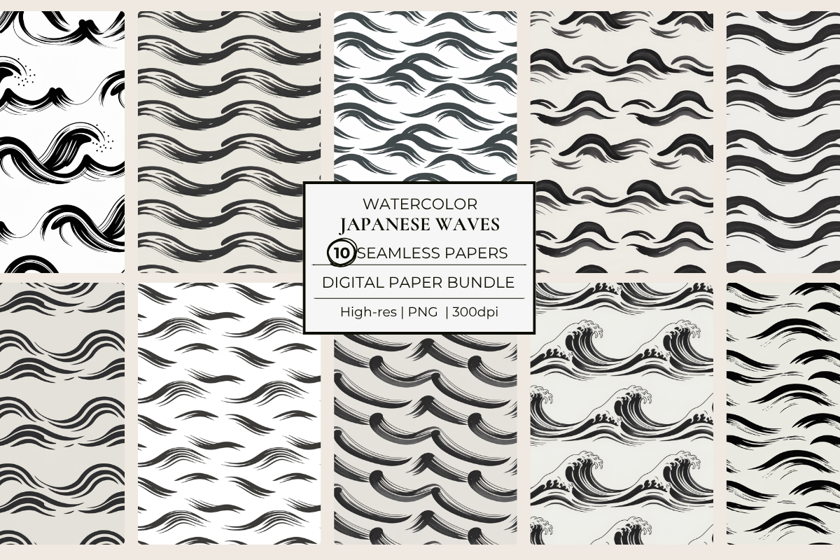Japanese Ink Waves Seamless Papers