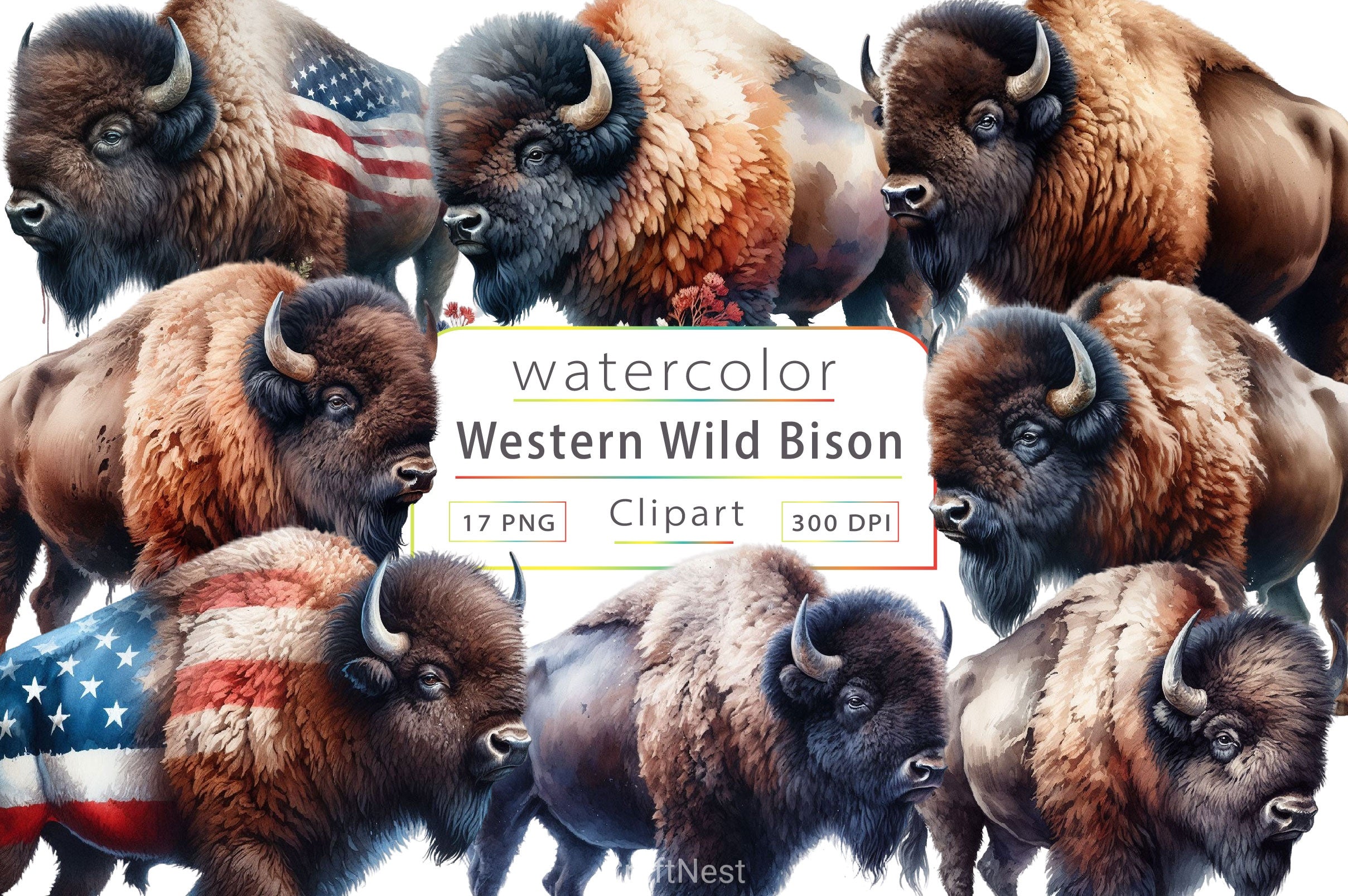 Wild Bison Western Clipart Bundle - CraftNest - Digital Crafting and Art