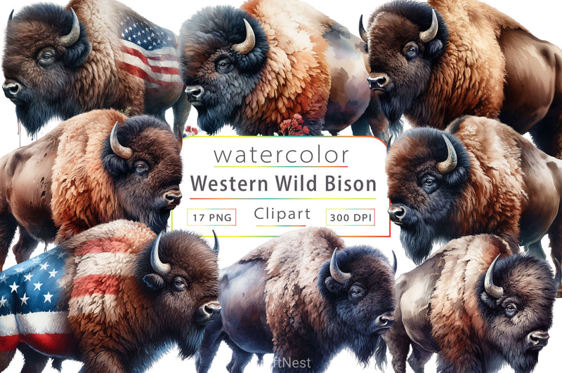Wild Bison Western Clipart Bundle - CraftNest - Digital Crafting and Art