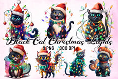 Black Cat Christmas Lights Clipart Bundle - CraftNest - Digital Crafting and Art