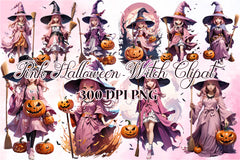 Pink Halloween Witch Clipart Bundle - CraftNest - Digital Crafting and Art