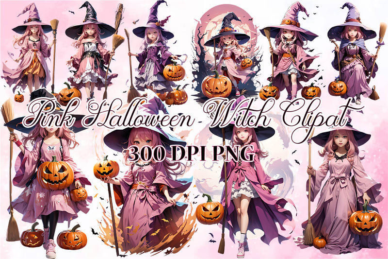Pink Halloween Witch Clipart Bundle - CraftNest - Digital Crafting and Art