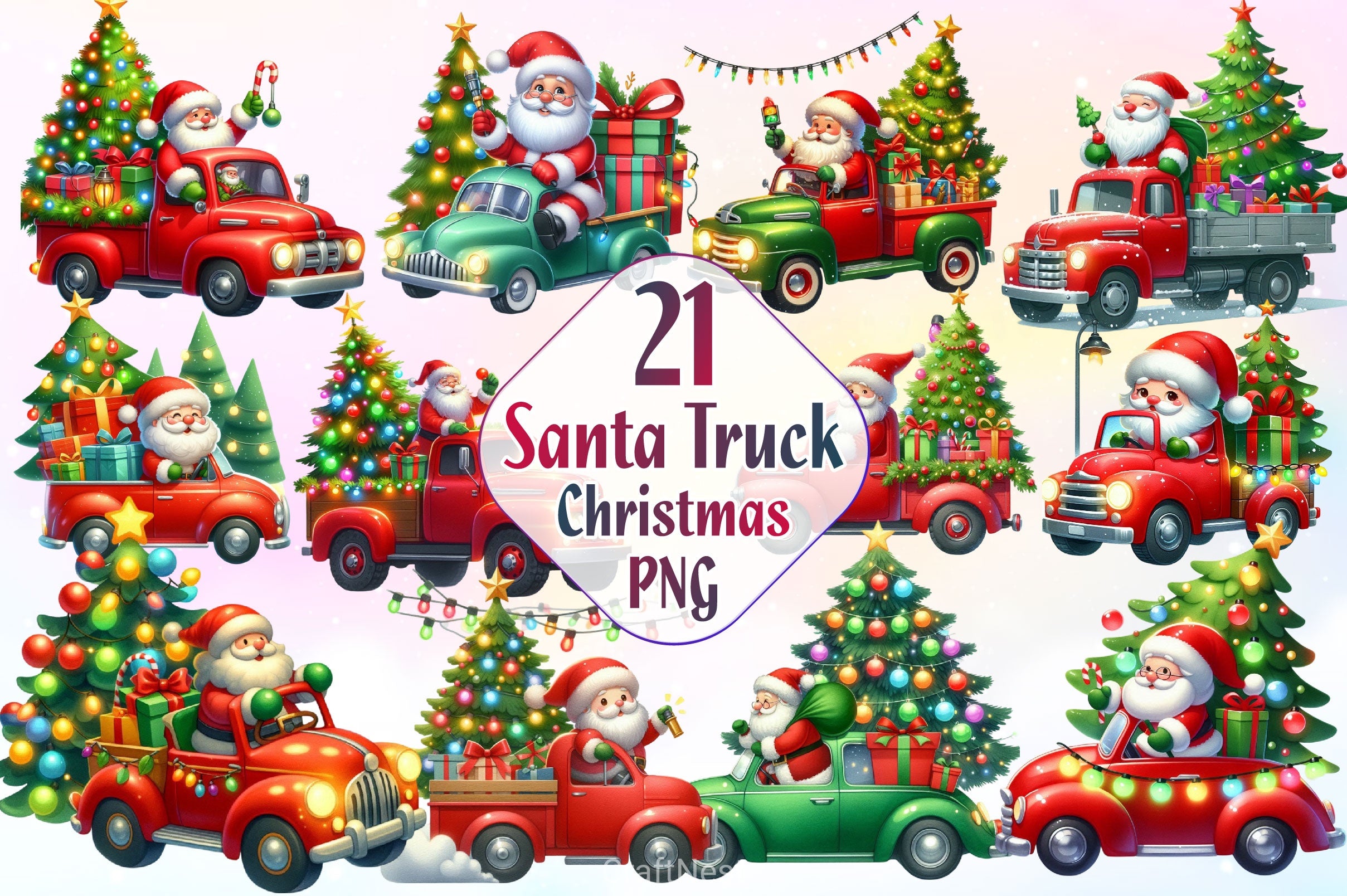 Christmas Santa Red Truck Clipart Bundle - CraftNest - Digital Crafting and Art