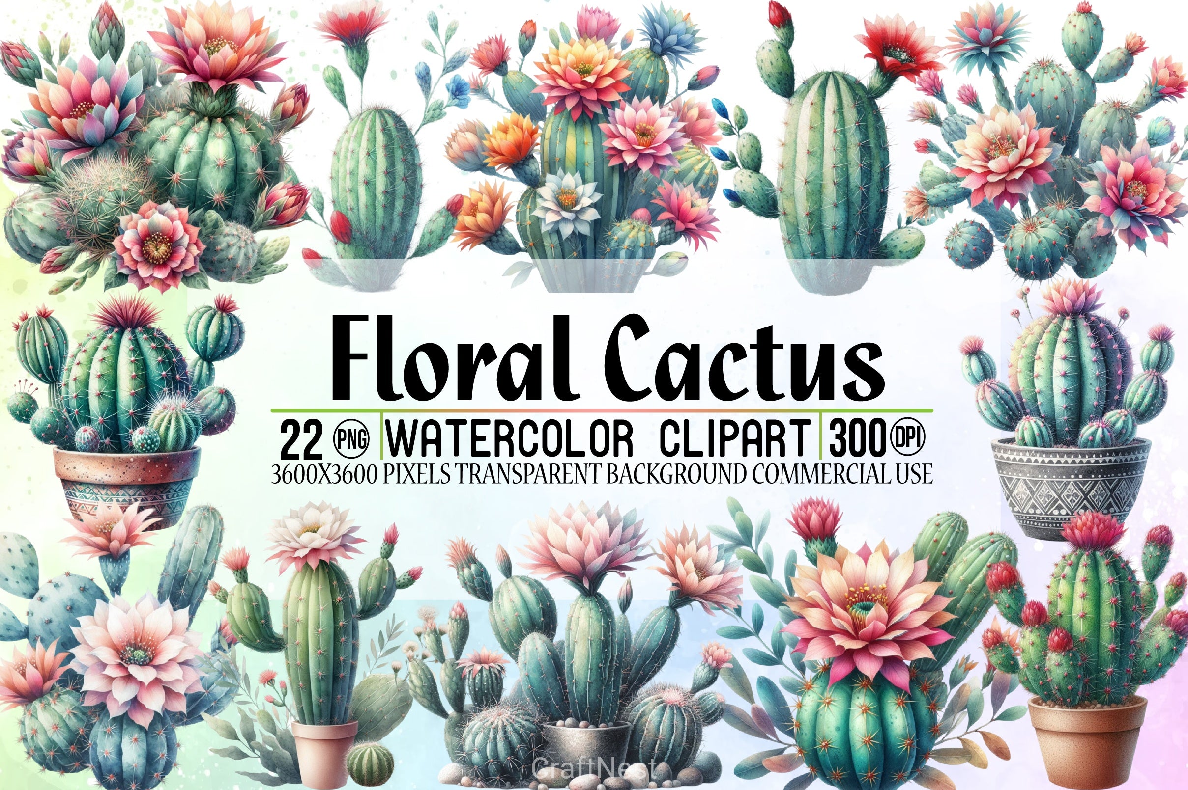Floral Cactus Clipart Bundle - CraftNest - Digital Crafting and Art