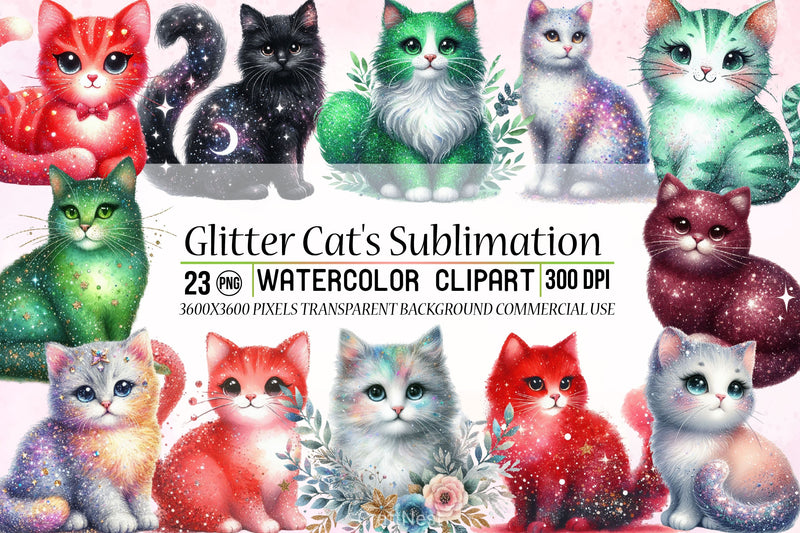 Glitter Cat Clipart Bundle - CraftNest - Digital Crafting and Art